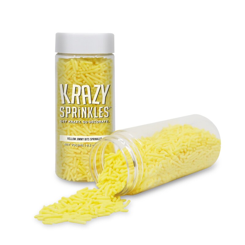 Krazy Sprinkles - Yellow Jimmies (1/2 Cup, 1x Jar) for Cakes, Ice Cream &#x26; Cookies