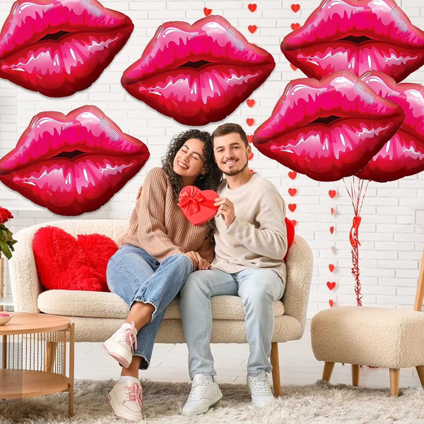 6 PCS Red Lip Balloon Set, Hot Pink Kiss Decorations