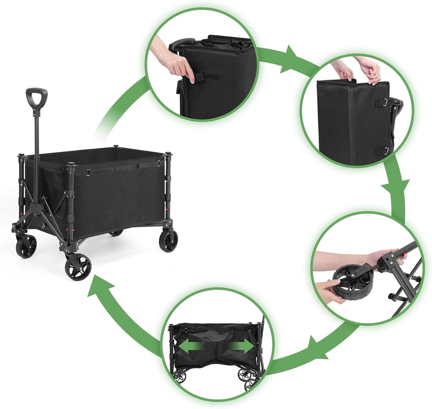 Foldable Wagon Cart with 360° All-Terrain Wheels, 220 lb Capacity, Adjustable Handle - Collapsible Utility Cart for Camping, Beach, Gardening & Shopping