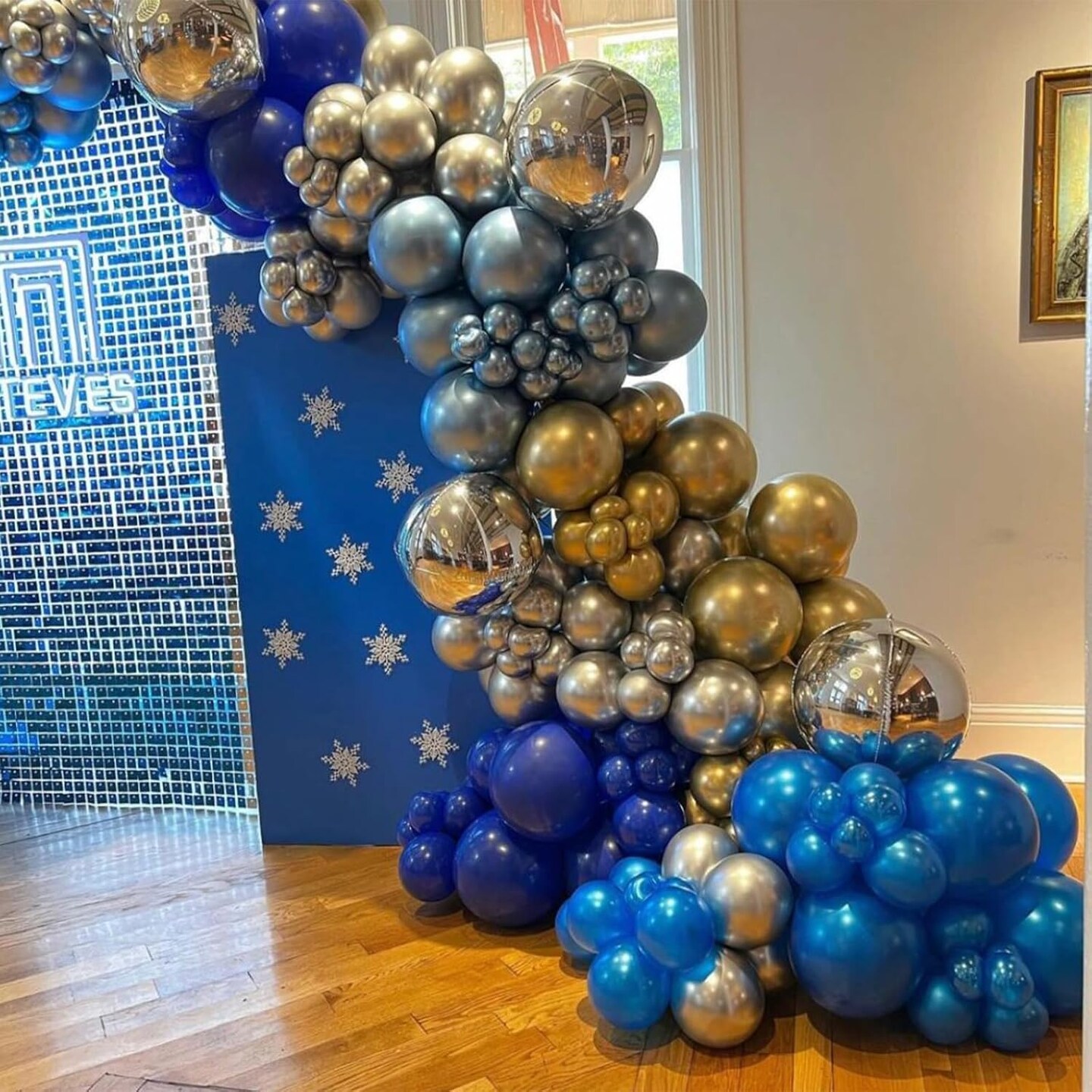 Blue and Gold Balloons, 60Pcs 12Inch Navy Pearl Blue Party Balloons with Metallic Gold Blue Helium Balloon Blue Gold Confetti Latex Balloons Set for Boys Birthday Baby Shower Christening Decorations