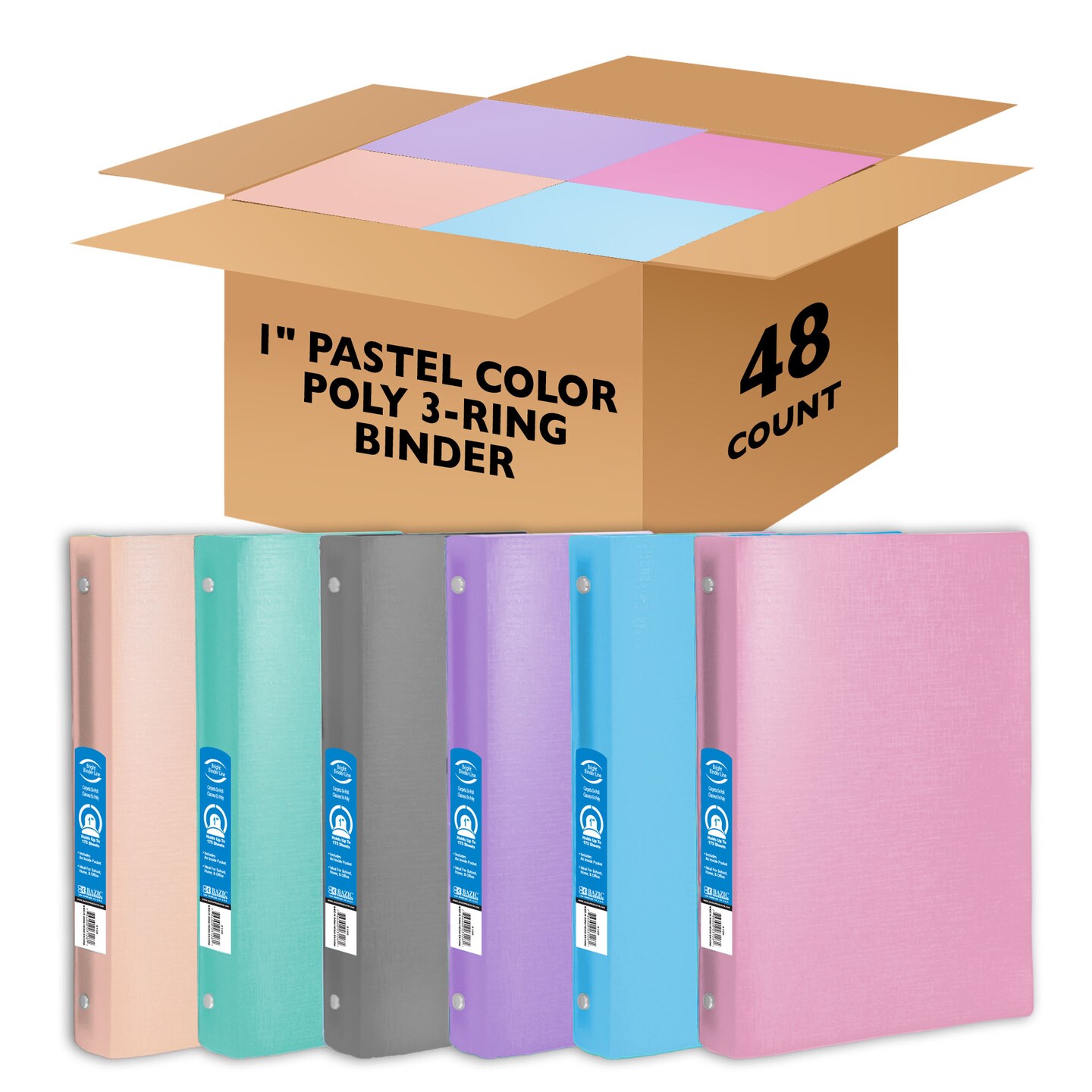 BAZIC 1&#x22; Pastel Color Poly 3-Ring Binder w/ Pocket