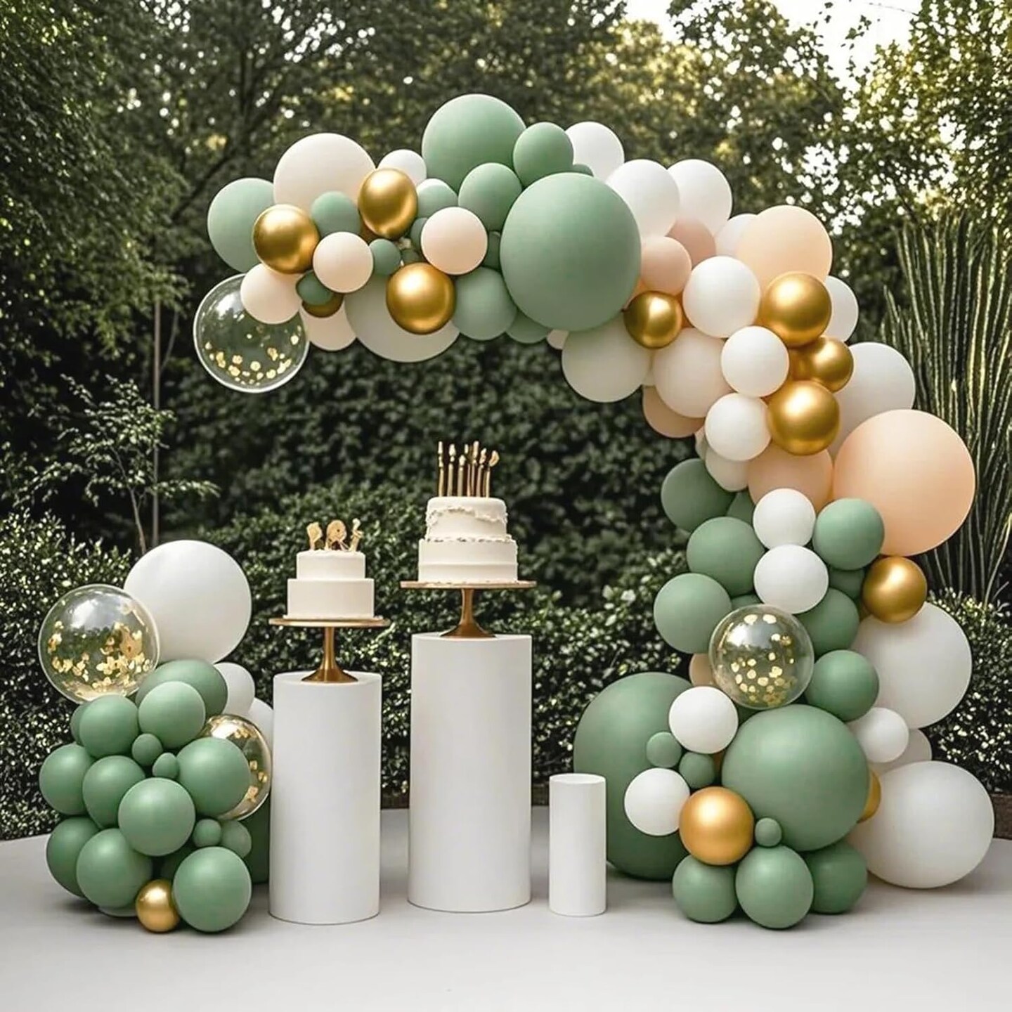 Avocado Green White Gold Balloons Garland Arch Kit, 117Pcs Sage Green Latex Balloons Different Sizes 18 12 10 5 Inch for Birthday Baby Shower Gender Reveal Wedding Party Decoration (Avocado Green)