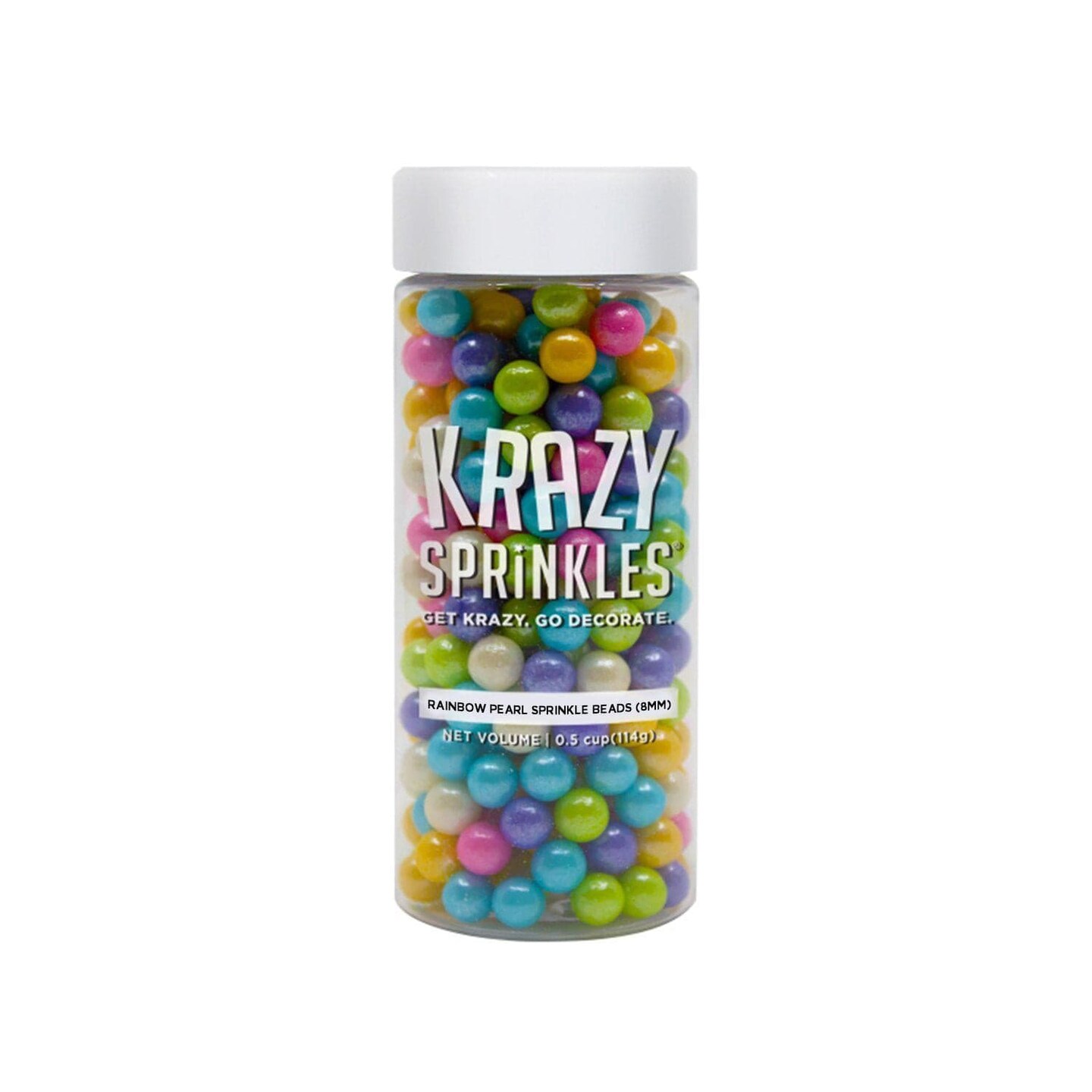 Krazy Sprinkles - Rainbow Pearl 8mm Beads (1/2 Cup, 1x Jar) for Cakes, Ice Cream & Cookies