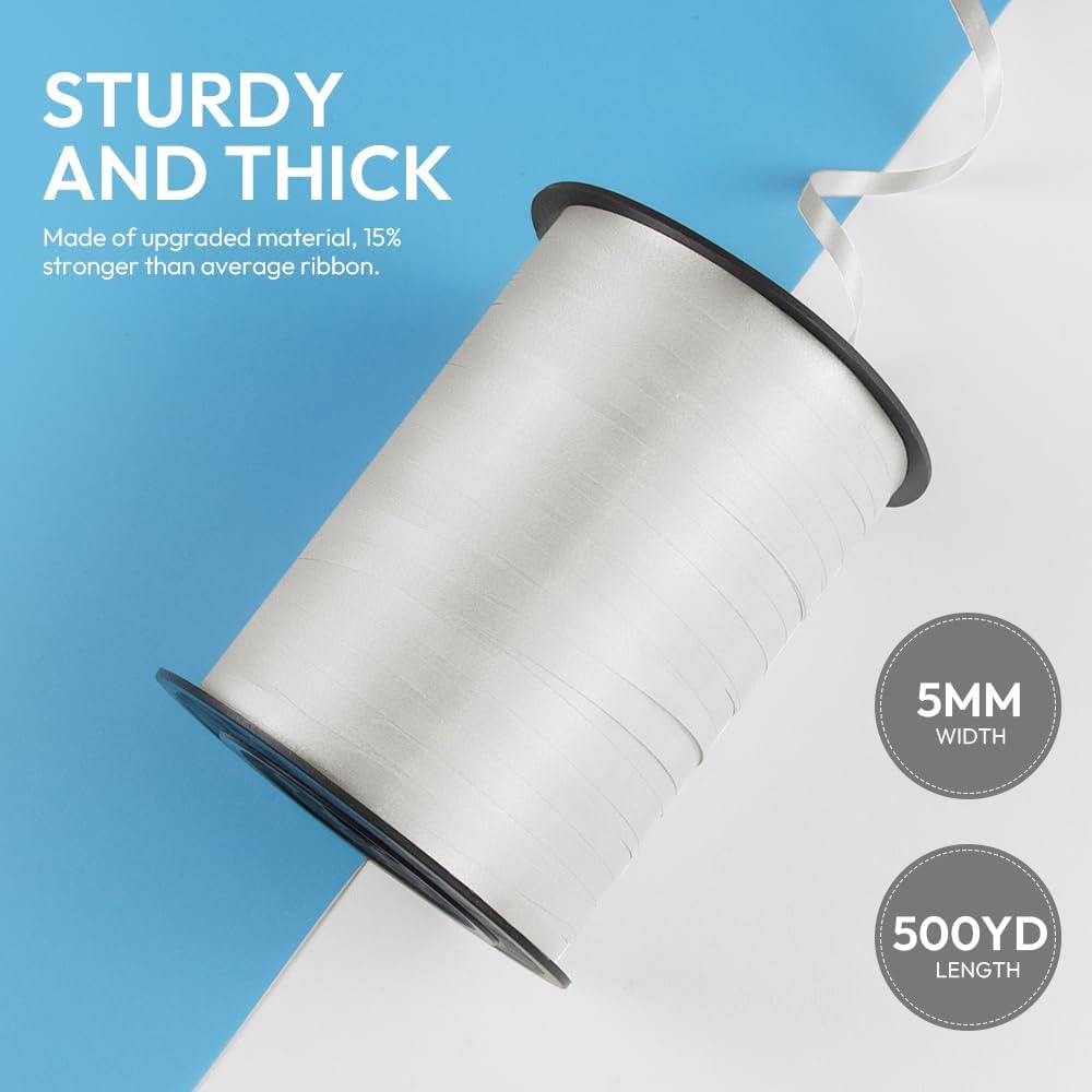 Curling Ribbon White, Balloon String Curly Ribbon 1 Roll for Gift Wrapping