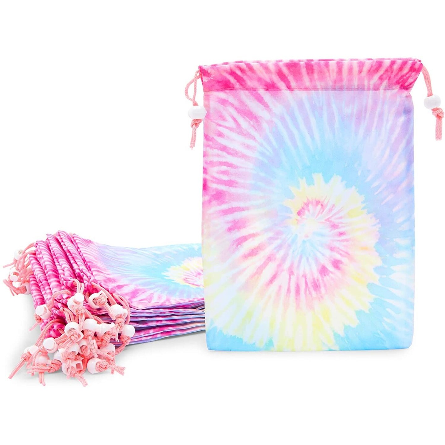 20 Pack Tie Dye Drawstring Gift Bags for Birthday Party Favors, Goodies, Treats (7 x 10 In)
