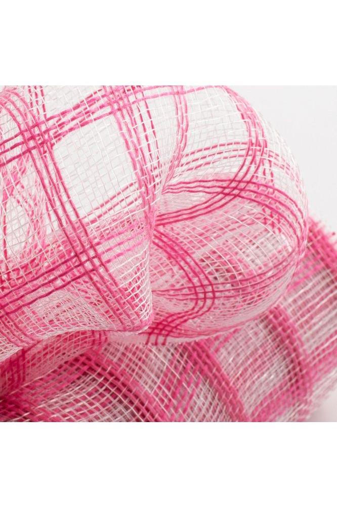 10&#x22; Poly Jute Deco Mesh Ribbon: Dark Pink &#x26; Clear Check