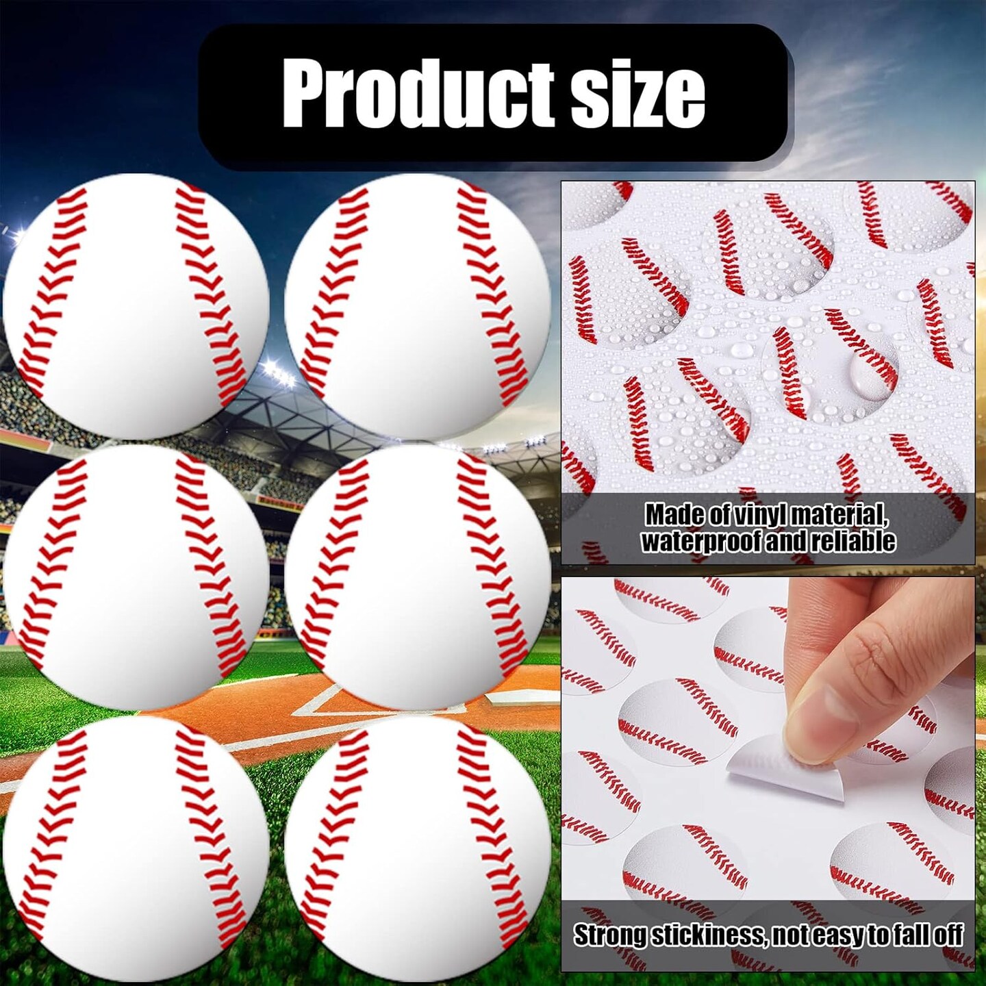 200 Pieces 8 Sheets Baseball Award Decal Set Baseball Vinyl Stickers 1&#x22; Small Self Adhesive Baseball Helmet Stickers for Laptops, Cars, Scrapbook, Phones, Batting