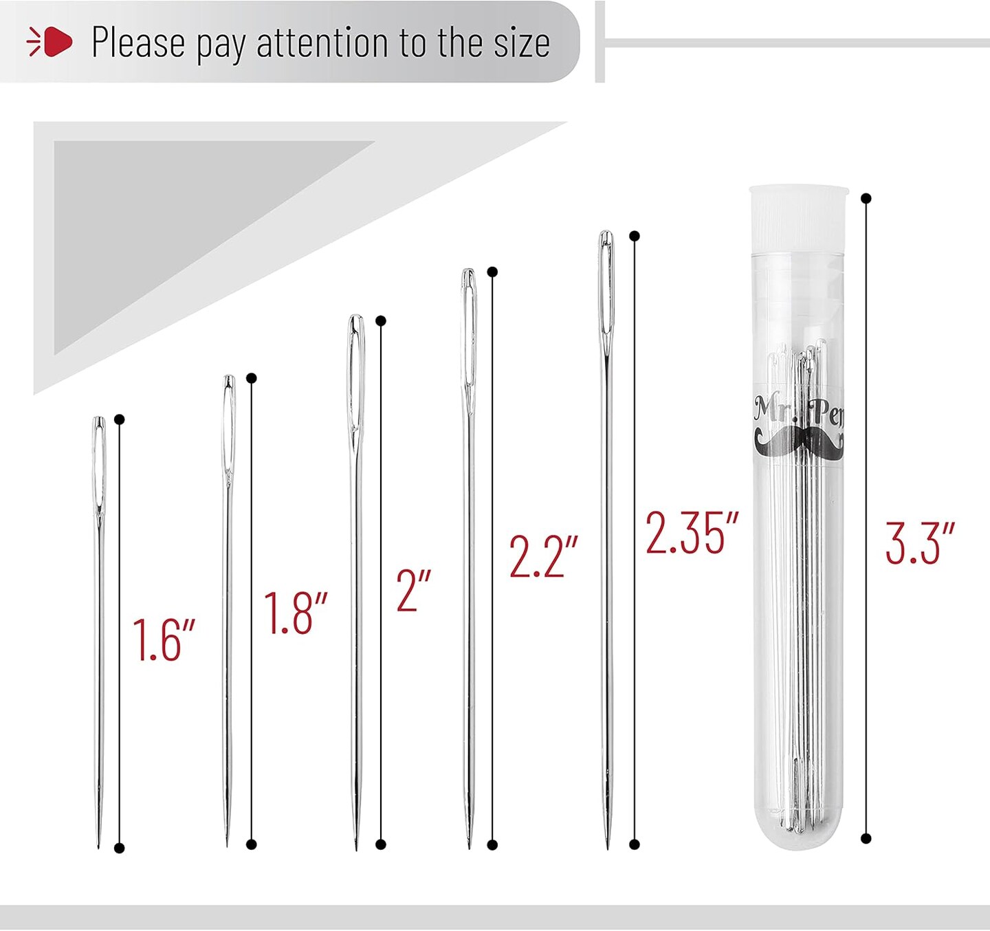 Large Eye Needles for Hand Sewing, 50 Pack, Assorted Sizes, Sewing Needles, Needles, Needles for Sewing, Embroidery Needles for Hand Sewing, Sewing Needles Large Eye