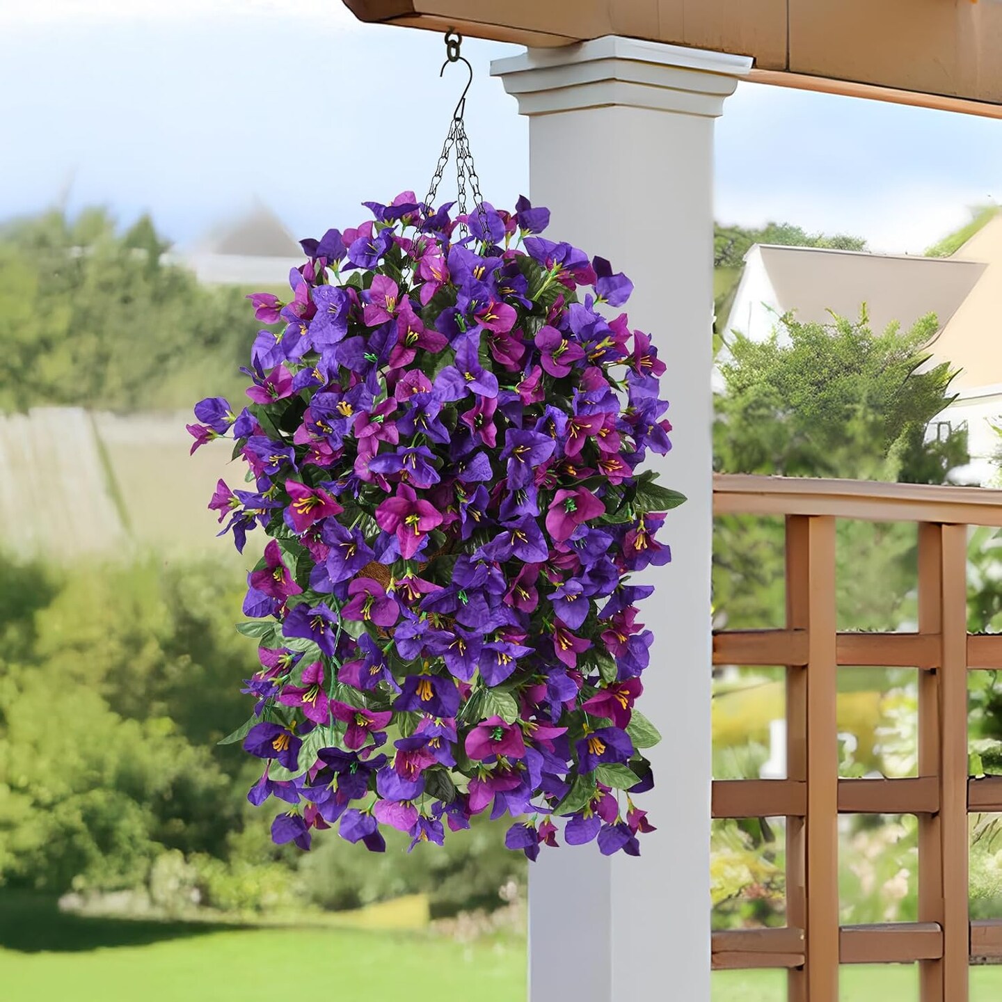 Artificial Fake Flowers Hanging Basket for Outdoor