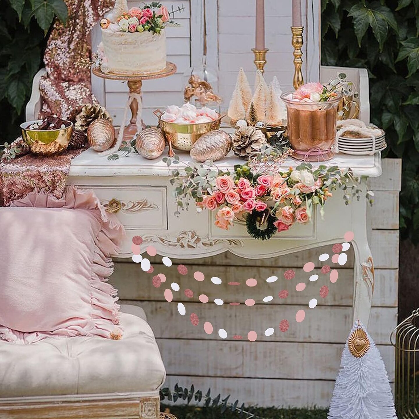 Rose-Gold Pink White Party Decorations Paper-Garland - 52Ft Birthday Baby Bridal Shower Decoration Streamers Banner,Mothers Day Bachelorette Engagement Wedding Party Supplies Bunting