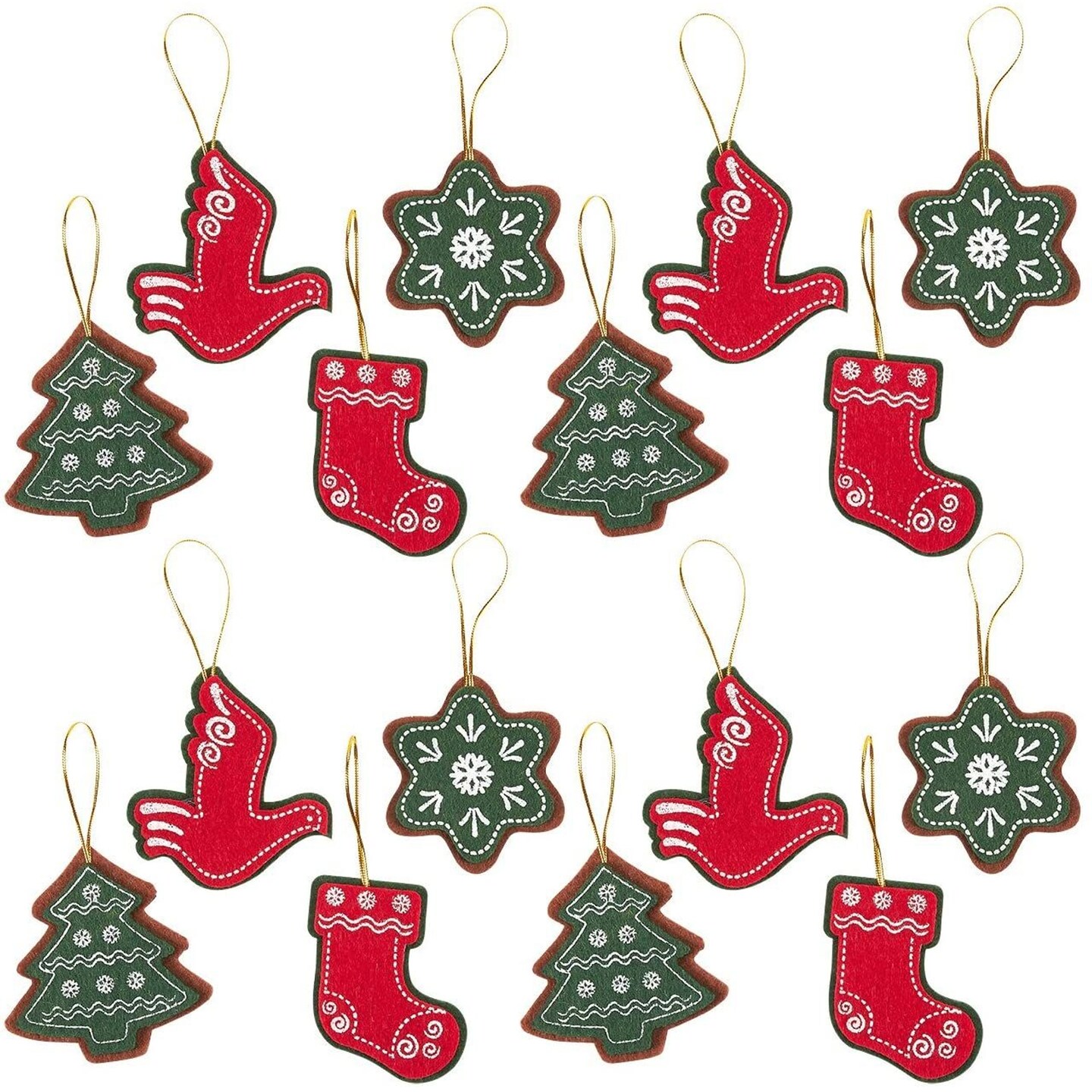 Felt Christmas Ornament, Holiday Ornaments Set (4 Designs, 16 Pack)