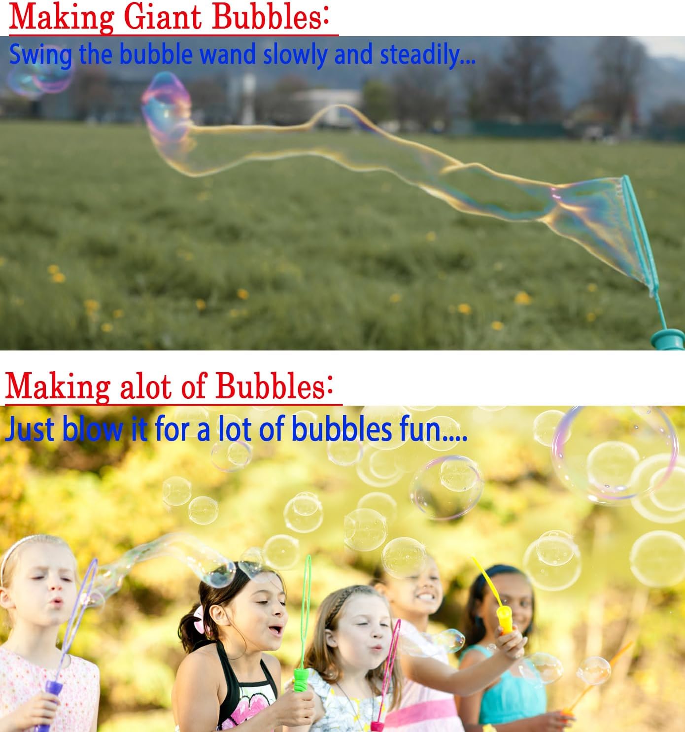 24Pcs Bubble Wands and Bubble Refills Solution for Easter, Pool, Beach, Park, Summer BBQ Party, Birthday Party Fovor Toy for Kids