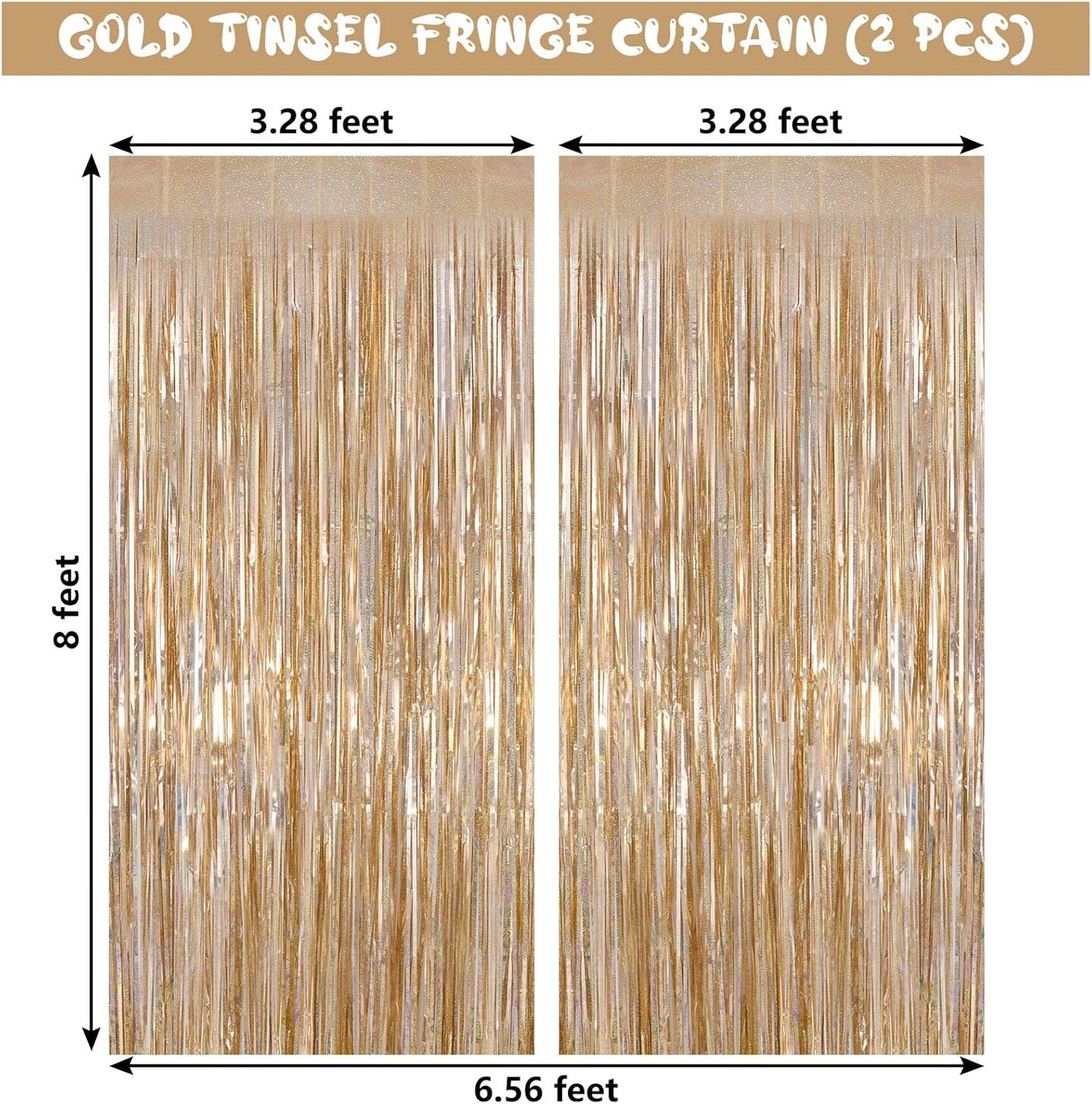 2-Pack Champagne Metallic Foil Fringe Curtains 3.3x8.2ft Party Backdrop Decorations