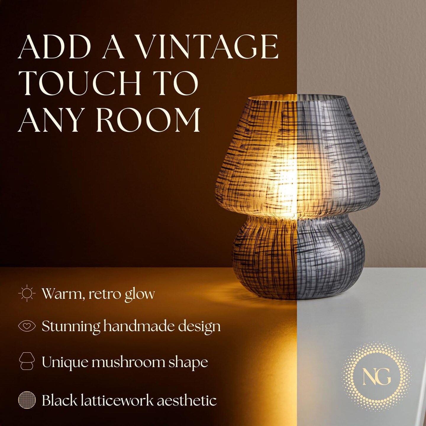 Next Glow Mushroom Lamp &#x2013; Retro Funky Mushroom Black Table Lamp, Dimmable LED, E26 Socket 120v