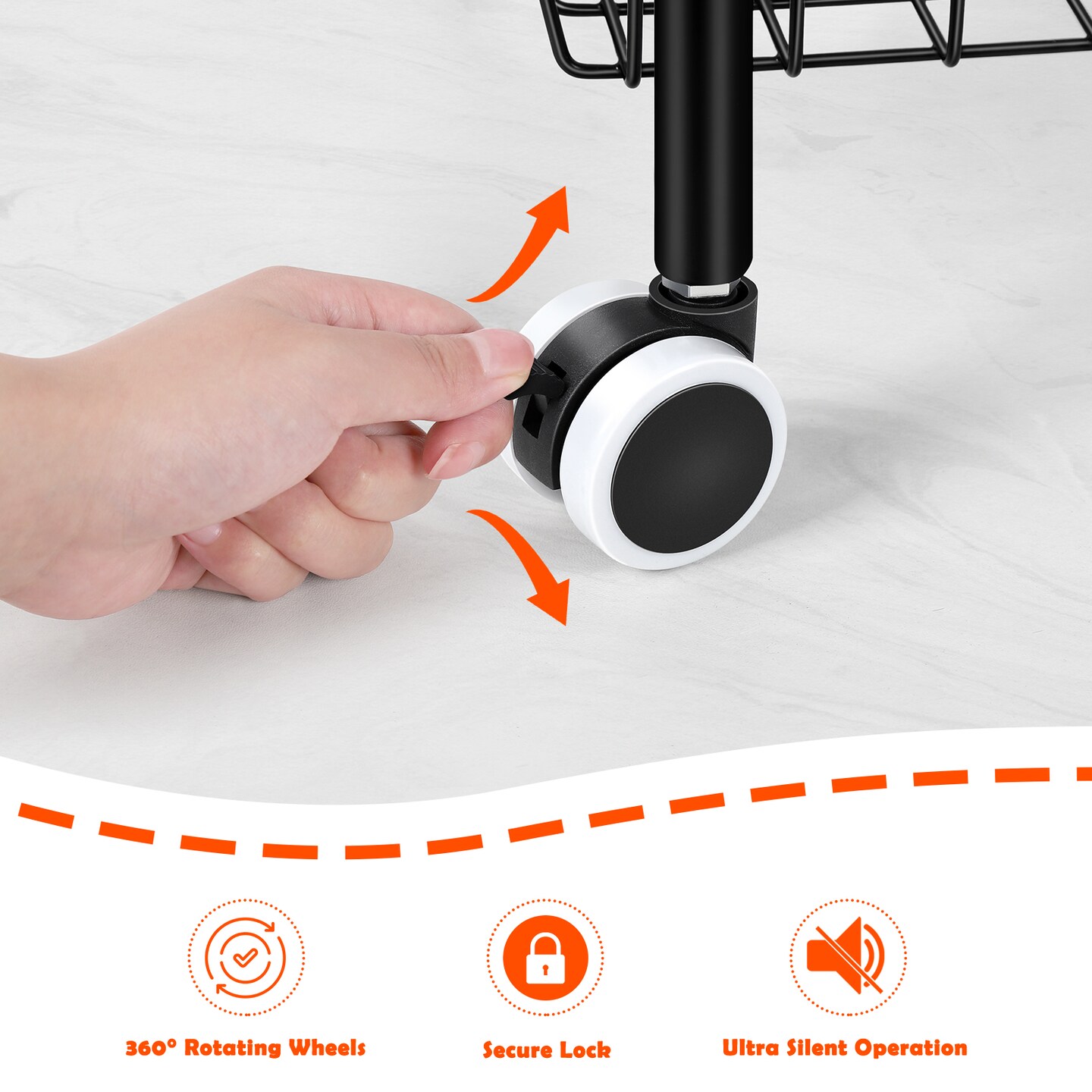 3-Tier Narrow Metal Rolling Cart with Lockable Wheels & Handle – Space-Saving Kitchen Storage Cart, Bathroom/Office Utility Cart, Heavy-Duty Wire Basket Organizer