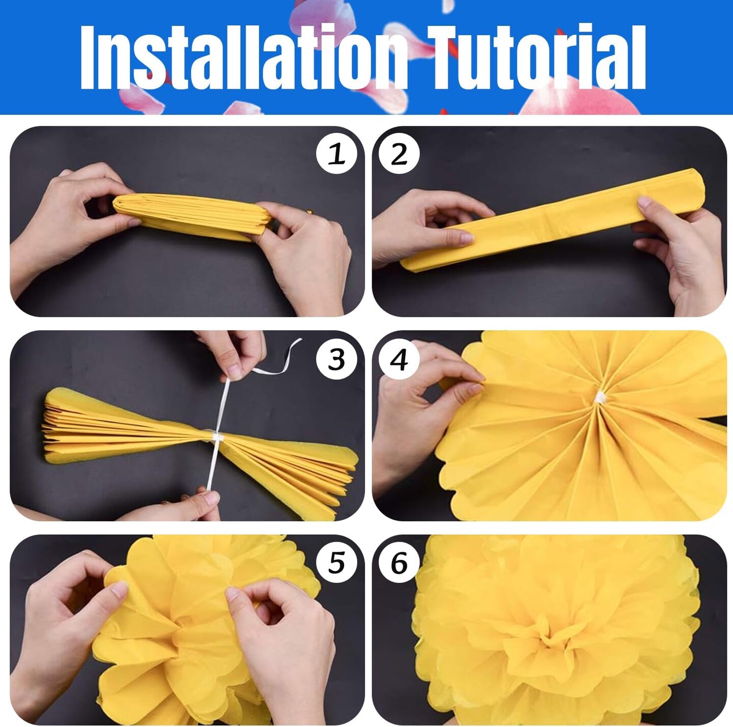 20pcs Blue Paper Decorative Pom Poms Flowers Ball for Party Wedding Outdoor Decoration