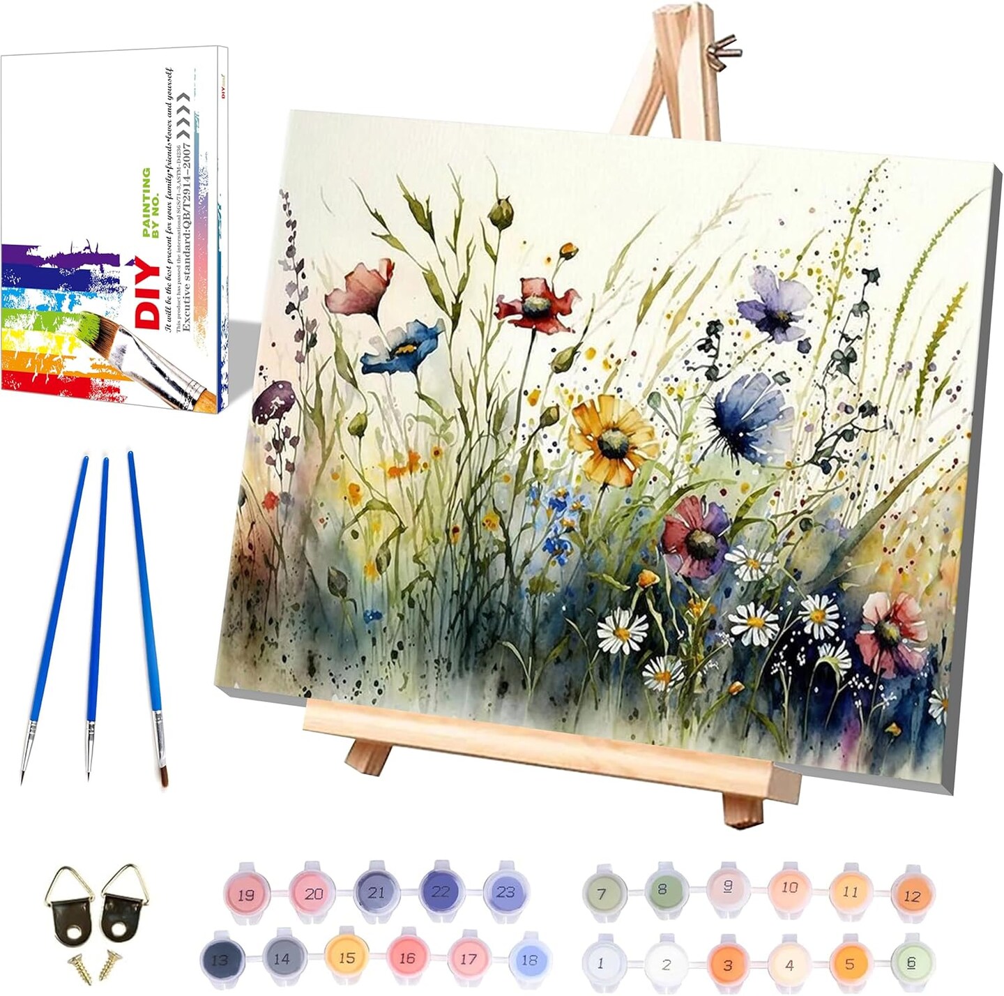 Flower Paint by Numbers Kit for Adults – 16x20 Canvas with Easel
