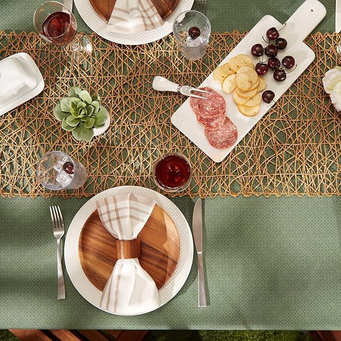 Indoor/Outdoor Tabletop Collection Umbrella Hole with Zipper, Machine Washable, Tonal Lattice, Tablecloth, 60&#x22; Round, Artichoke