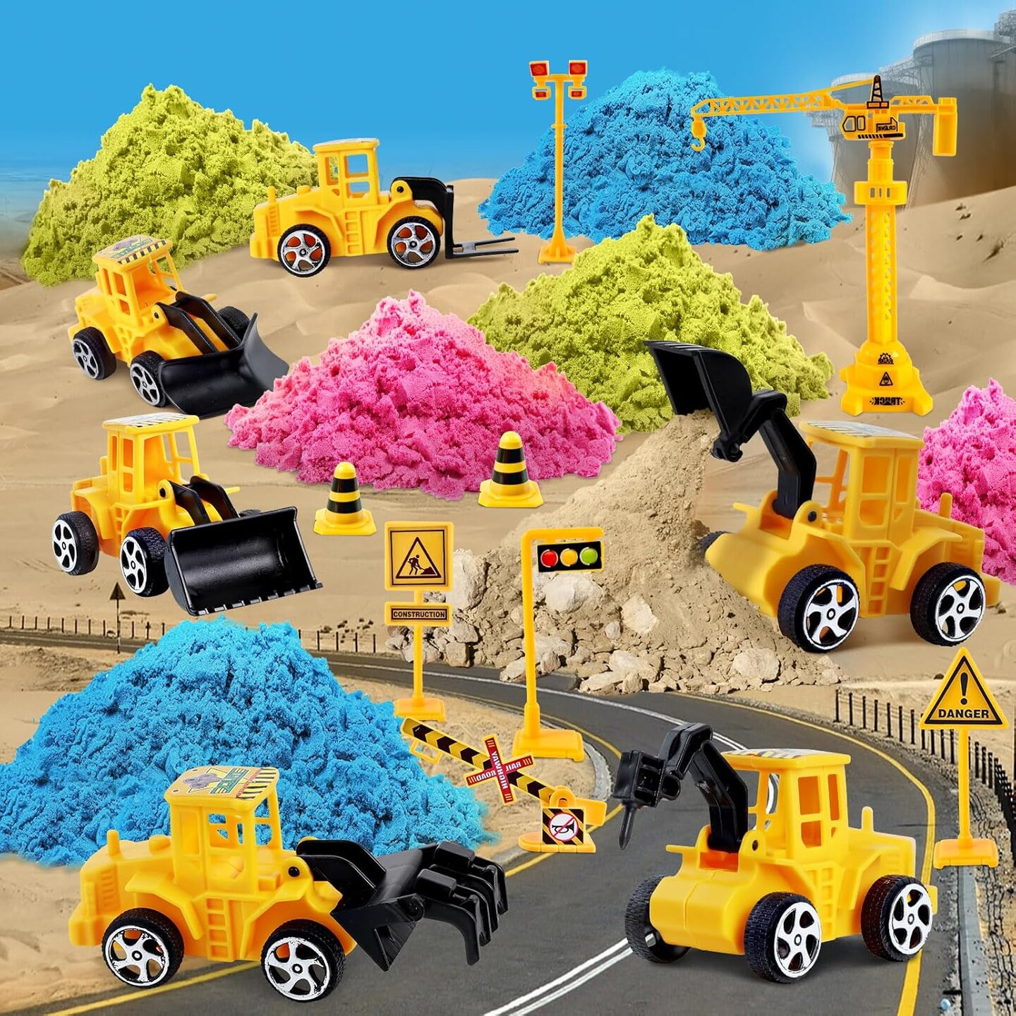 Summer Sand Toys Sensory Bin - Play Sand Kit with Construction Set Toy Truck and 4lbs Magical Sand, Pretend Play Beach Sensory Toy Sandbox, Kids Gifts for Girls and Boys