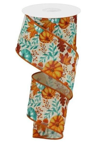 2.5&#x22; Pumpkin Foliage Ribbon: Cream (10 Yards)