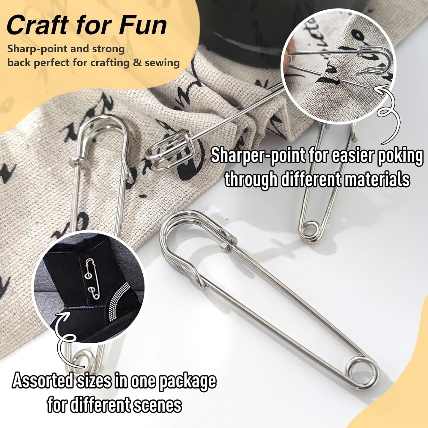 48 Pcs Heavy Duty Safety Pins Assorted Sizes 2&#x27;&#x27;, 2.8&#x27;&#x27;, 3&#x27;&#x27;, Large Safety Pins, Pack of 48 Strong, Sturdy Bulk Pins, for Clothes, Blankets, Crafts, Kilts, Stainless Steel Wire Extra Sturdy
