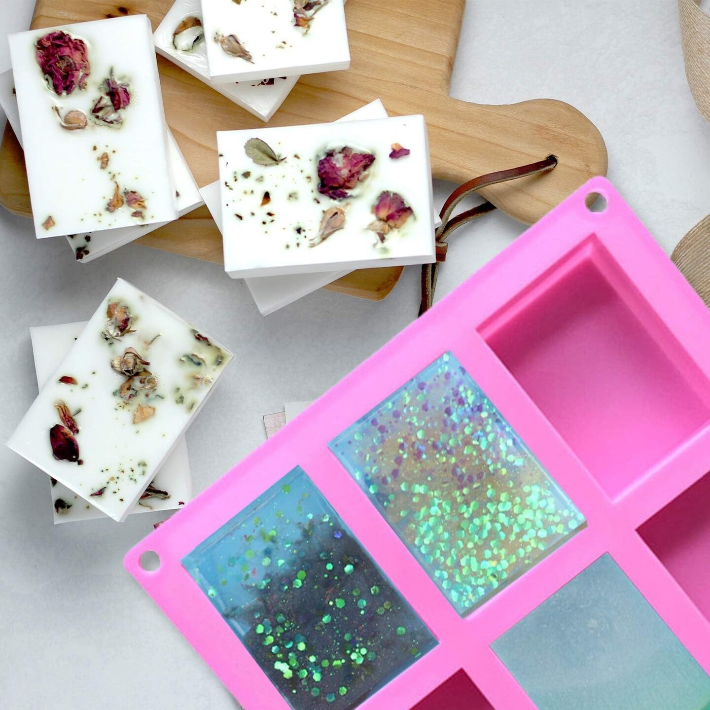 3 Pack Silicone Soap Molds, 6 Cavities Flower Making Mold, Included Rectangle Shape Supplies, Perfect for Handmade Soaps