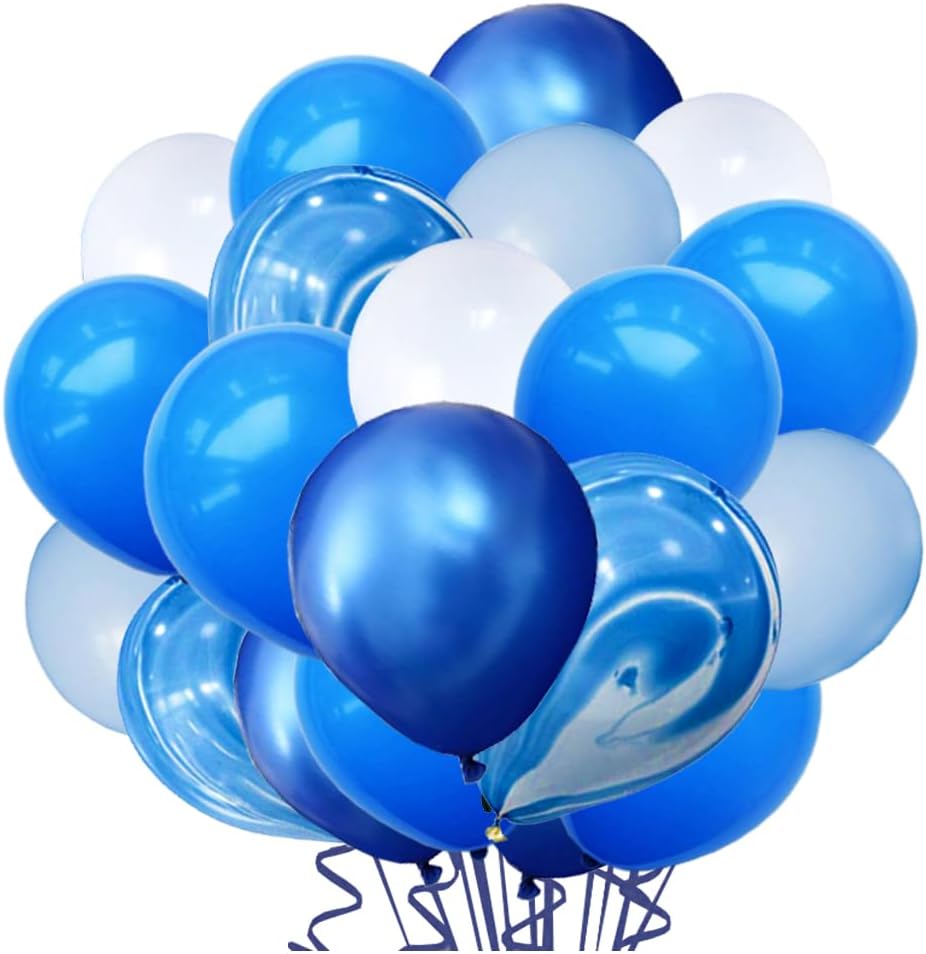 Blue Balloons Garland Arch Kit, 108 Pcs Blue White Marble Balloons for Graduation Birthday Baby Shower Wedding Party Decorations