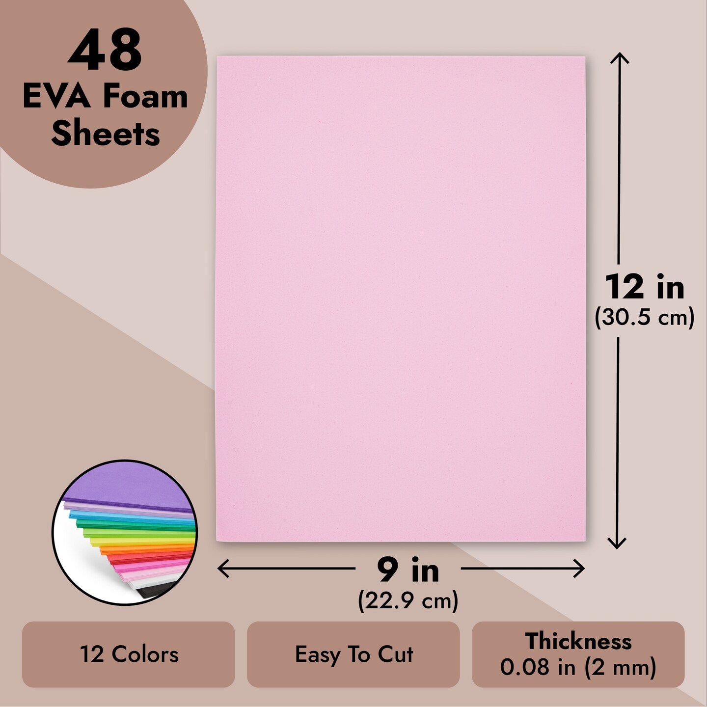 48 Pack Multicolored 2mm EVA Foam Paper Sheets for DIY Cosplay, Costumes, Arts and Crafts Projects (9x12 In)