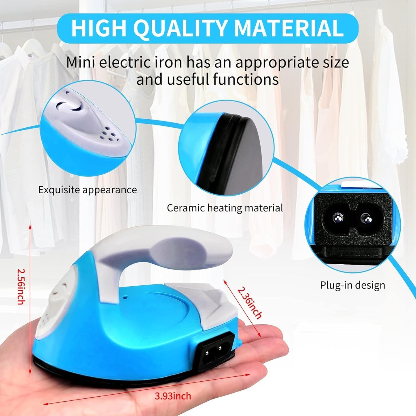 Mini Heat Press Iron Machine,Portable Mini Electric Iron,Small Heat Press Iron,Mini Iron Press for Clothes Shoes Bags Hats,Iron Press Machine for Heating Transfer,Silicone Pad Included (Blue)