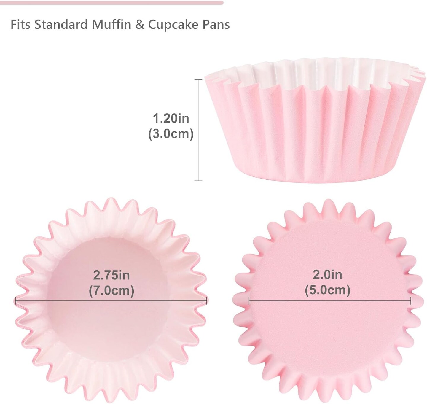 Grease-Resistant Standard Pink Cupcake Liners 150 Counts - Heavy Duty Paper Muffin Baking Cups, Odorless, No Muffin Pan Needed, Easily Peels (Pink)