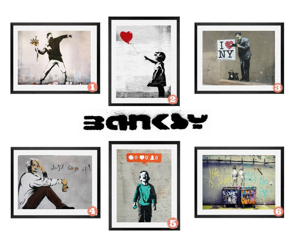 Framed Art Banksy Set of 6 Street Art