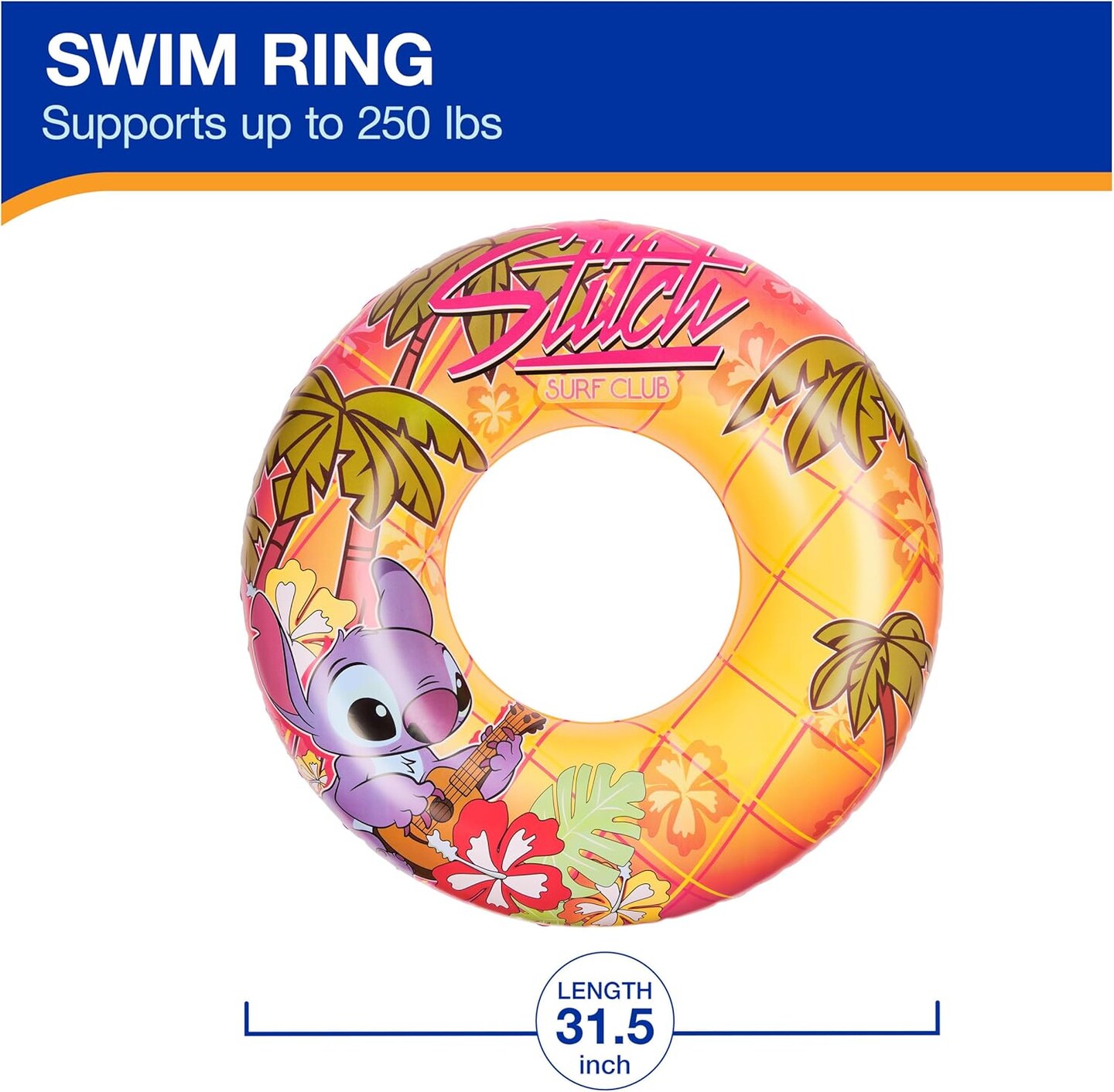 Stitch Swim Tube Pool Float, Inflatable Pool Floats & Kids Pool Toys, Swimming Pool Accessories & Beach Essentials for Summer Teens Aged 14 & Up