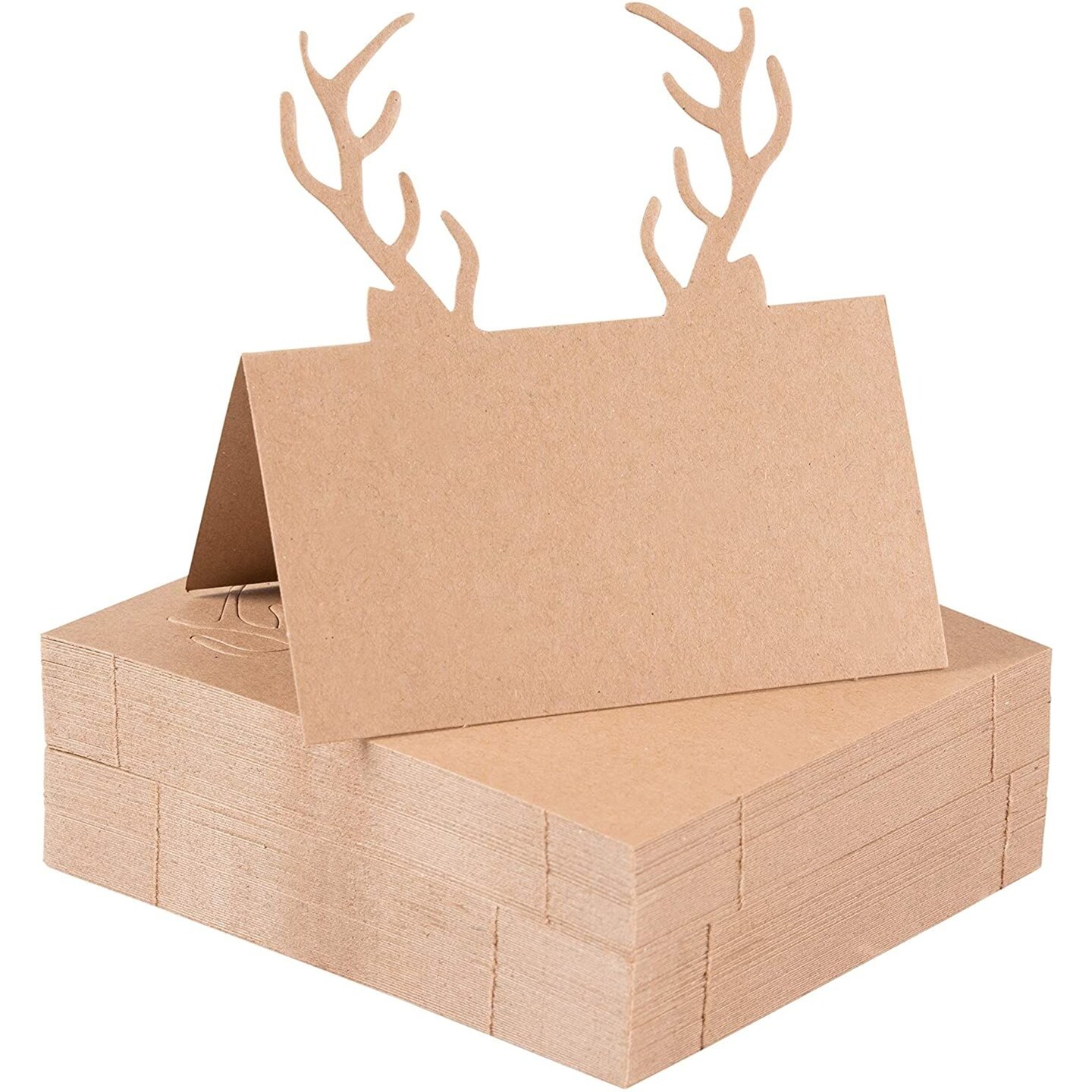 Kraft Table Place Cards for Christmas, Reindeer Tent Card (3.5 x 2 In, 50 Pack)