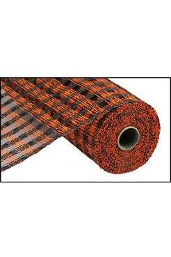 10&#x22; Poly Burlap Check Mesh Ribbon: Black &#x26; Orange (10 Yards)