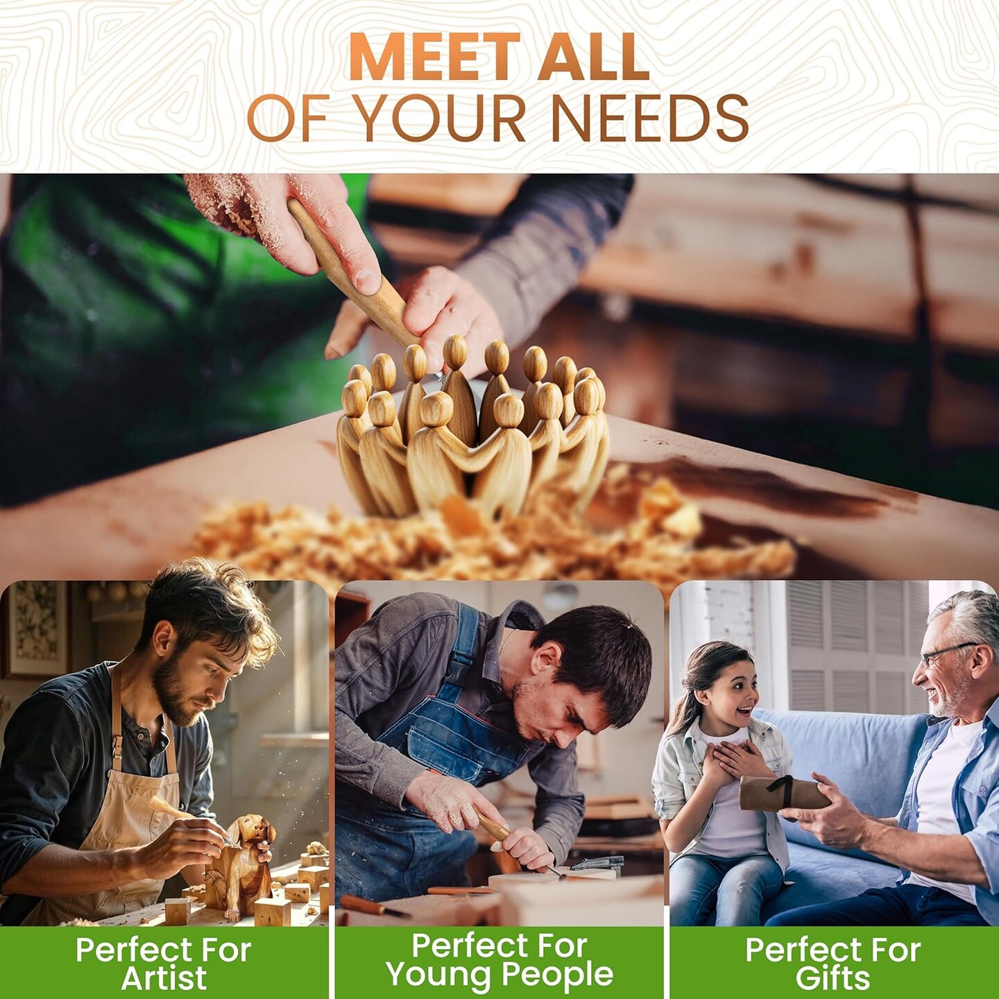 Premium 8 pcs Linocut Wood Carving Tools Set kit for Beginners Craft for Adults Woodworking Kids Whittling Knife Carpenter widdle Basswood Blocks Engraving Chisel Pumpkin Hobby Linoleum lino Cutters