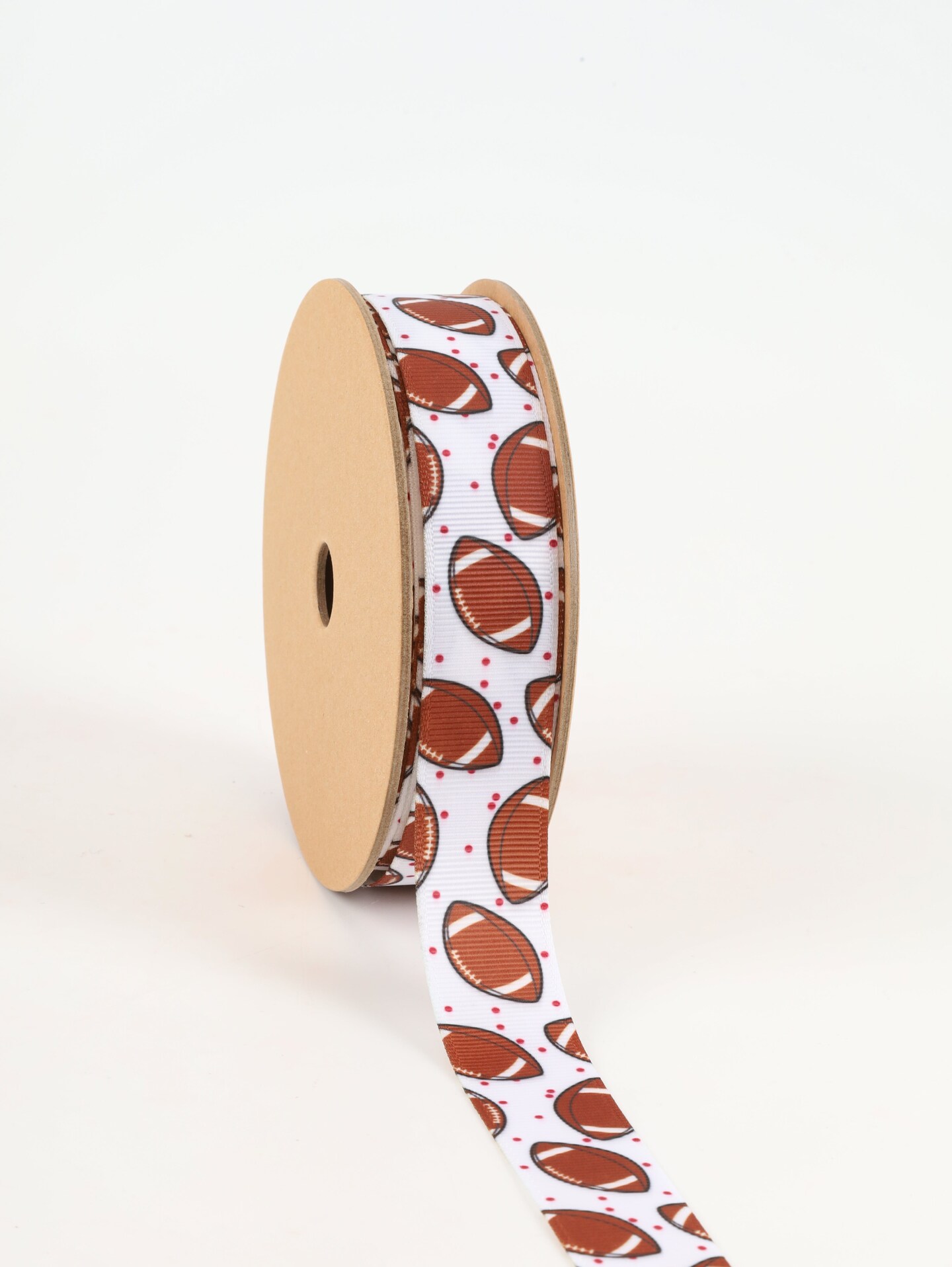 LaRibbons 7/8&#x22; Printed Grosgrain Ribbon | Footballs on White | 25 Yard Roll