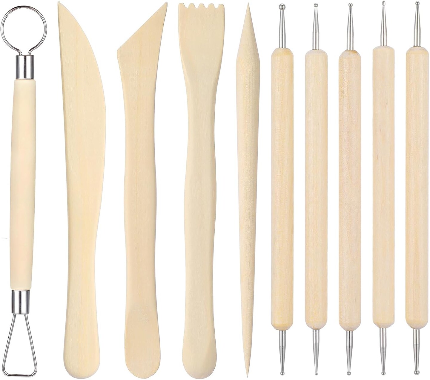 10Styles Wooden Clay Sculpting Tools, 6.2&#x27;&#x27; Smooth Double Ended Clay Modeling Tools