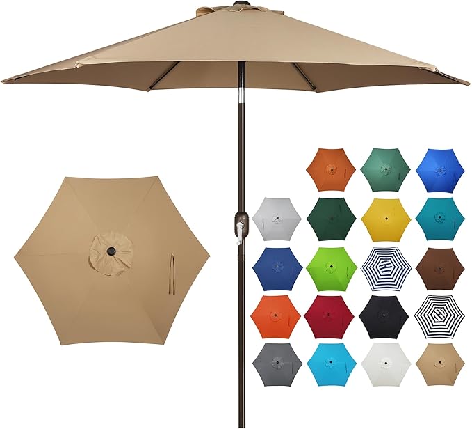 Patio Umbrella, Yard Umbrella Push Button Tilt Crank (Tan)