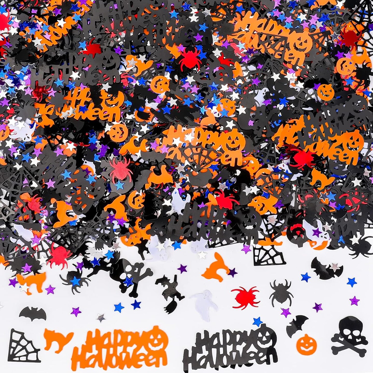 Halloween Party Table Scatter Confetti, Halloween Supplies Foil Metallic Sequins Confetti Trick Or Treat Party Sprinkles Confetti Decorations Pumpkin Bat Ghost Witch Skull Spider Decor, 60g