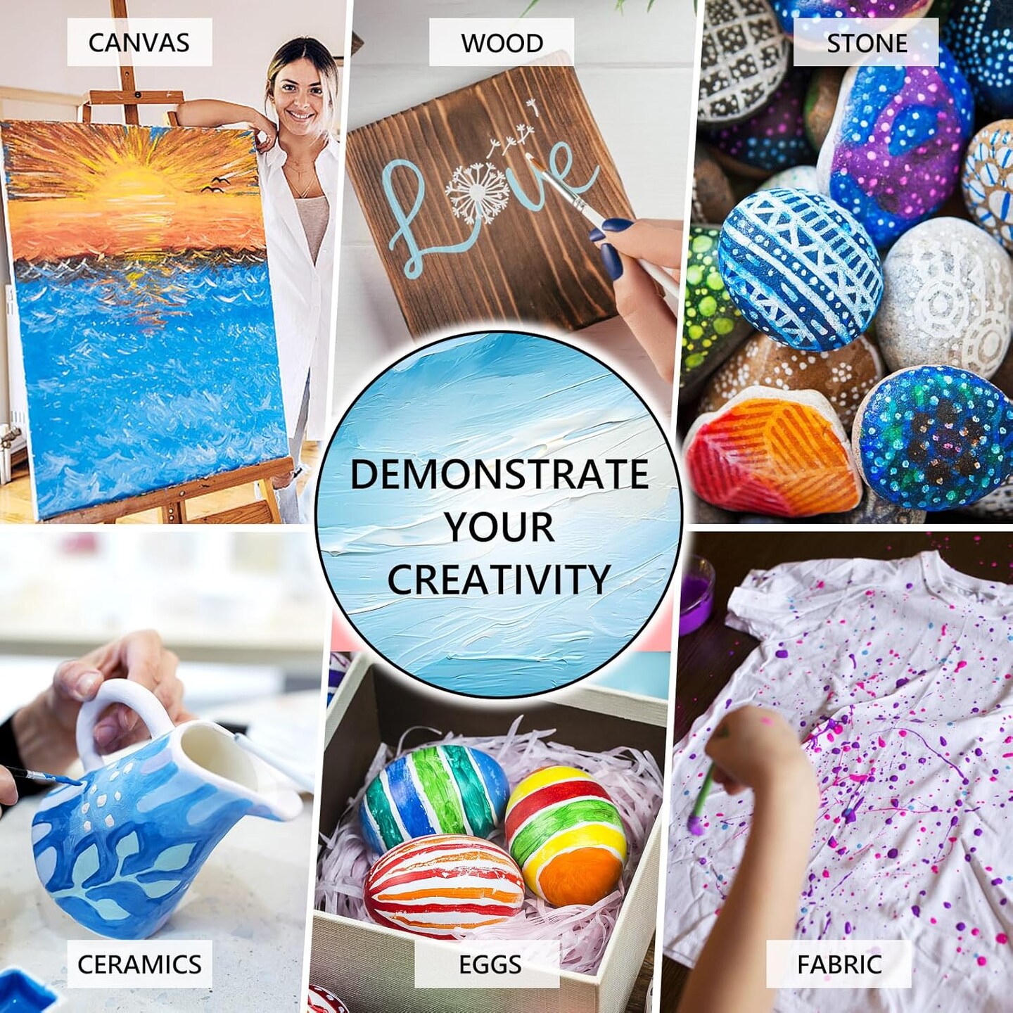 Acrylic Paint, 12 Colors Acrylic Paint Set, 2oz/59ml Bottles, Premium Acrylic Paints for Artists, Kids, Beginners and Adults on Canvas Rocks Wood Ceramic Fabric