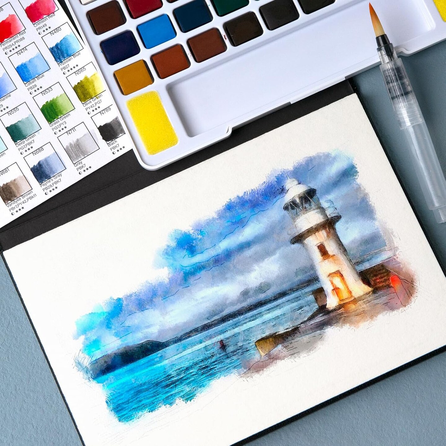 Watercolor Paint Set 36 Vivid Colors with Water Brush & 10 Artist Grade Watercolor Paper 32k Perfect Travel Watercolor Set for Beginners, Hobbyists & Painting Enthusiasts