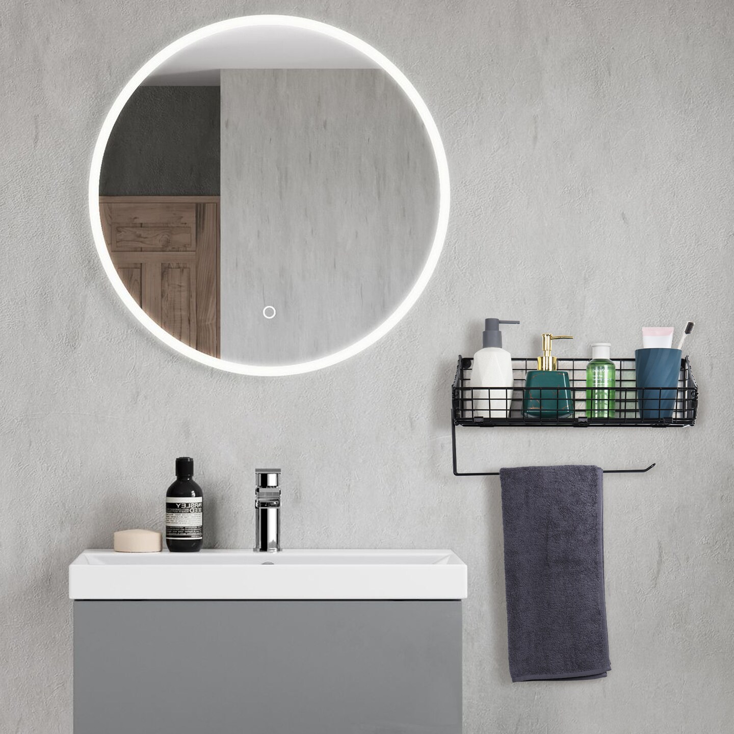 2PCS Black Multi-Functional Wall-Mounted Metal Basket Organizer with Foldable Paper Towel Holder – Space-Saving Storage Shelf for Kitchen, Bathroom, Bedroom & Hallway