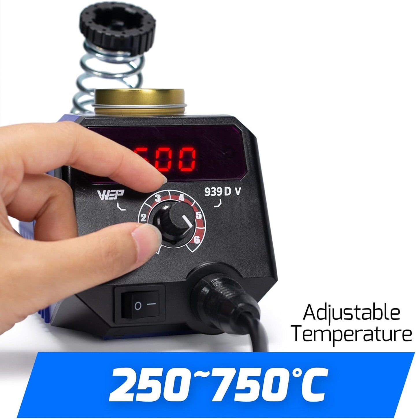 939D-V Wood Burning Kit – Detachable Pen, 250–750℃ Adjustable, 20 Tips, Pen Holder, Pyrography & Leather Burning.