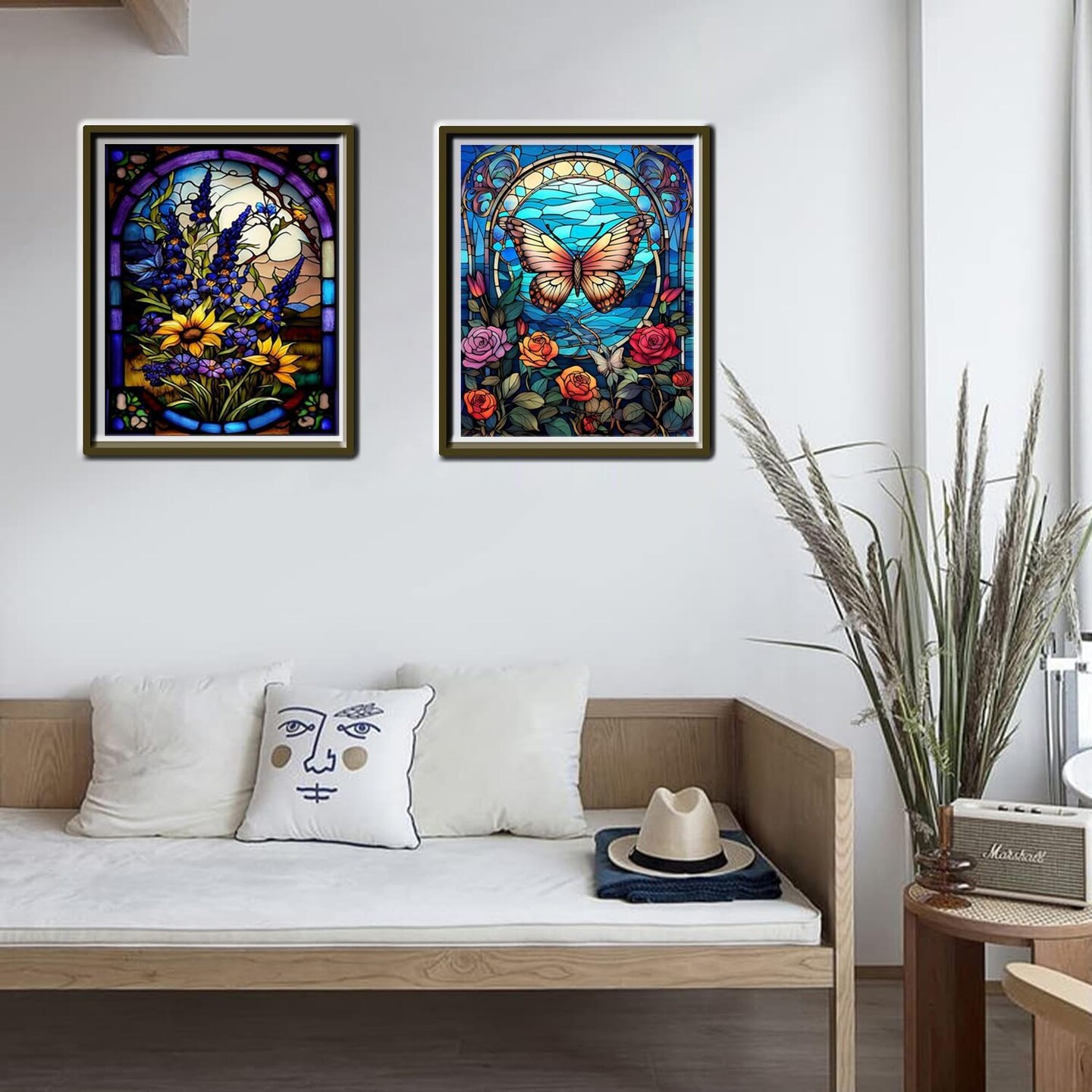 2 Pack Paint by Numbers Kit for Adults 16x20inch Stained Glass Butterfly Paint by Number Canvas, Acrylic Adults&#x27; Paint-by-Number Kits Flowers