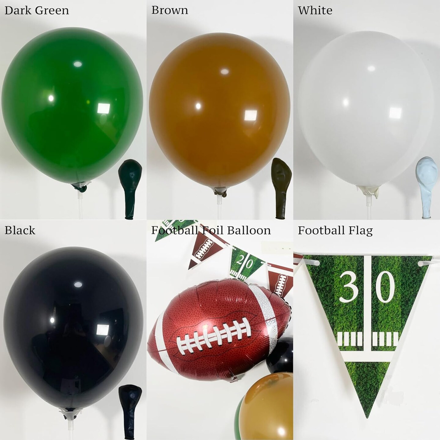 128Pcs Football Party Balloon Arch Garland Kit: Dark Green, Brown, White &#x26; Black Balloons with Football Foil Balloon and Banner for Super Bowl Party, Game Celebrations &#x26; Sports Themed Events
