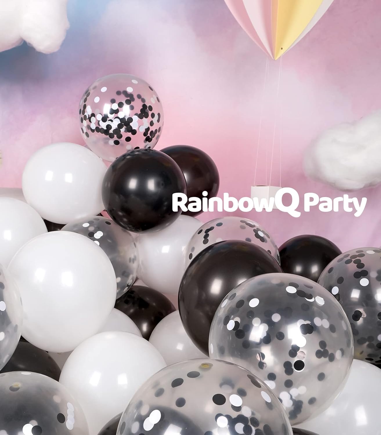 Metallic Shiny Black and White Latex Balloons 12 Inch 68PCS White Black