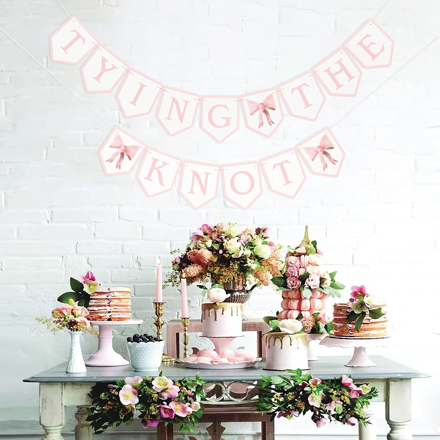 Tying The Knot Pink Bow Banner - Bridal Shower Garland,Bridal Weekend Decor,Bow Bachelorette Sign Pink Party Decor,She's Tying The Knot Theme Party Banner