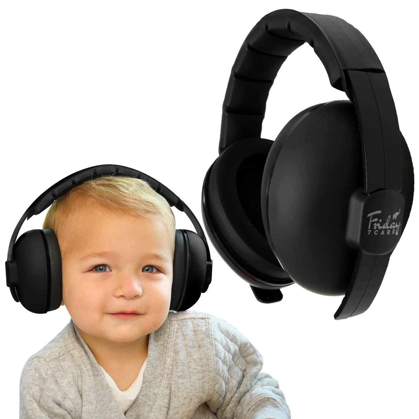 Friday 7Care Baby Headphones - Baby Ear Protection, Noise Cancelling Headphones with Adjustable Headband for Ages 0-36 Months, Black