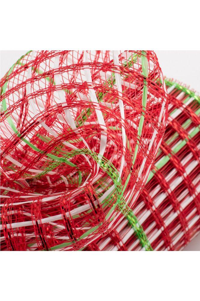 10&#x22; Window Pane Poly Deco Mesh Ribbon: Metallic Christmas Check (10 Yards)