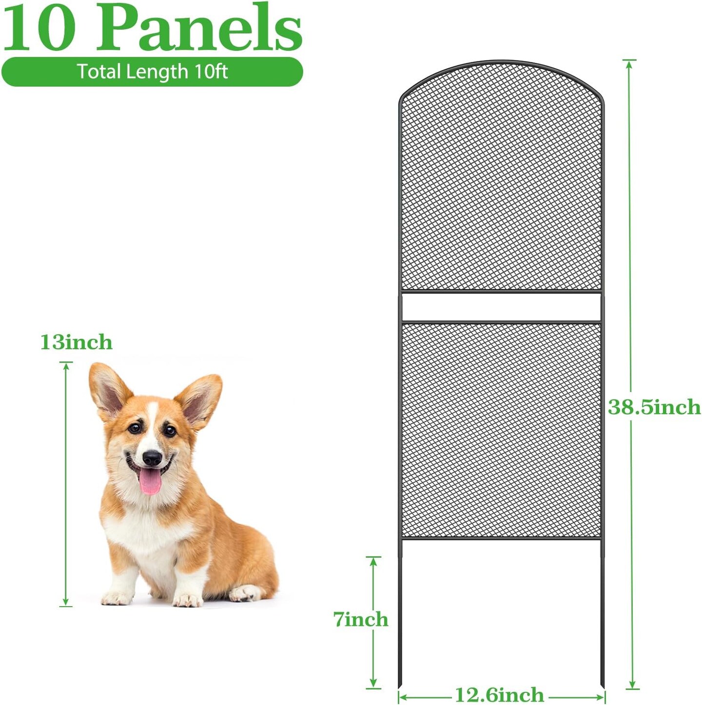 38.5in/98cm H x 10ft/3m L Expandable Metal Mesh Garden Fence (10-Pack) - Rustproof Arched Decorative Panels for Yard, Patio, Flower Beds &#x26; Small Animal Barrier